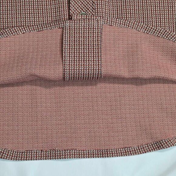 VINTAGE MENS MEDIUM 60'S 70'S POLY HEAVY LS SHIRT WING COLLAR PLAID GRAY SALMON - Picture 6 of 8